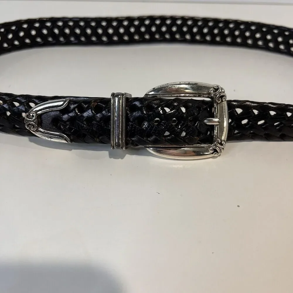 Vintage Fossil Black Braided Leather Belt Women's Size Small Mock Croc
